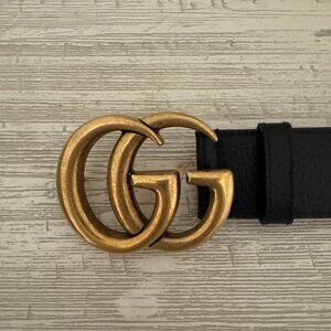 AUTHENTIC Gucci GG Marmont Double G Belt | Black Leather